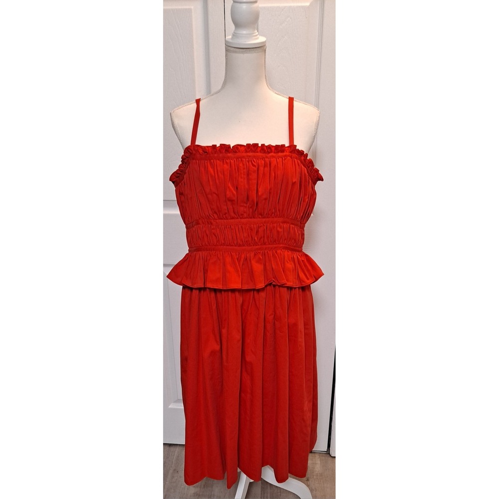 Antonio Melani Ruched Peplum Dress Red Fit Flare Size 14 With Pockets Sun Dress
